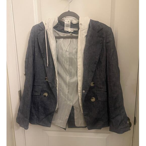 Veronica Beard Chambray Dickey Jacket Sz 8 & Hoodie Insert OS Removable Academia - Picture 3 of 9